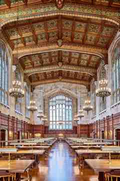 The reading room of a university law library.