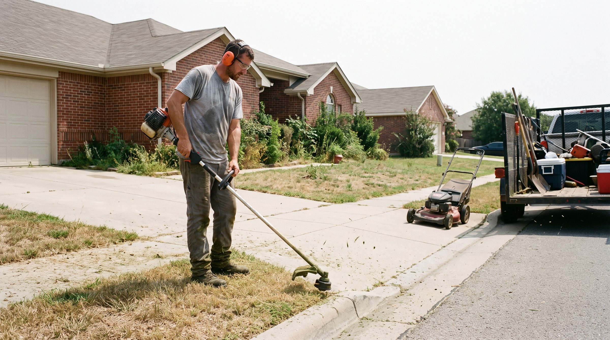 Landscaping work on a residential yard.