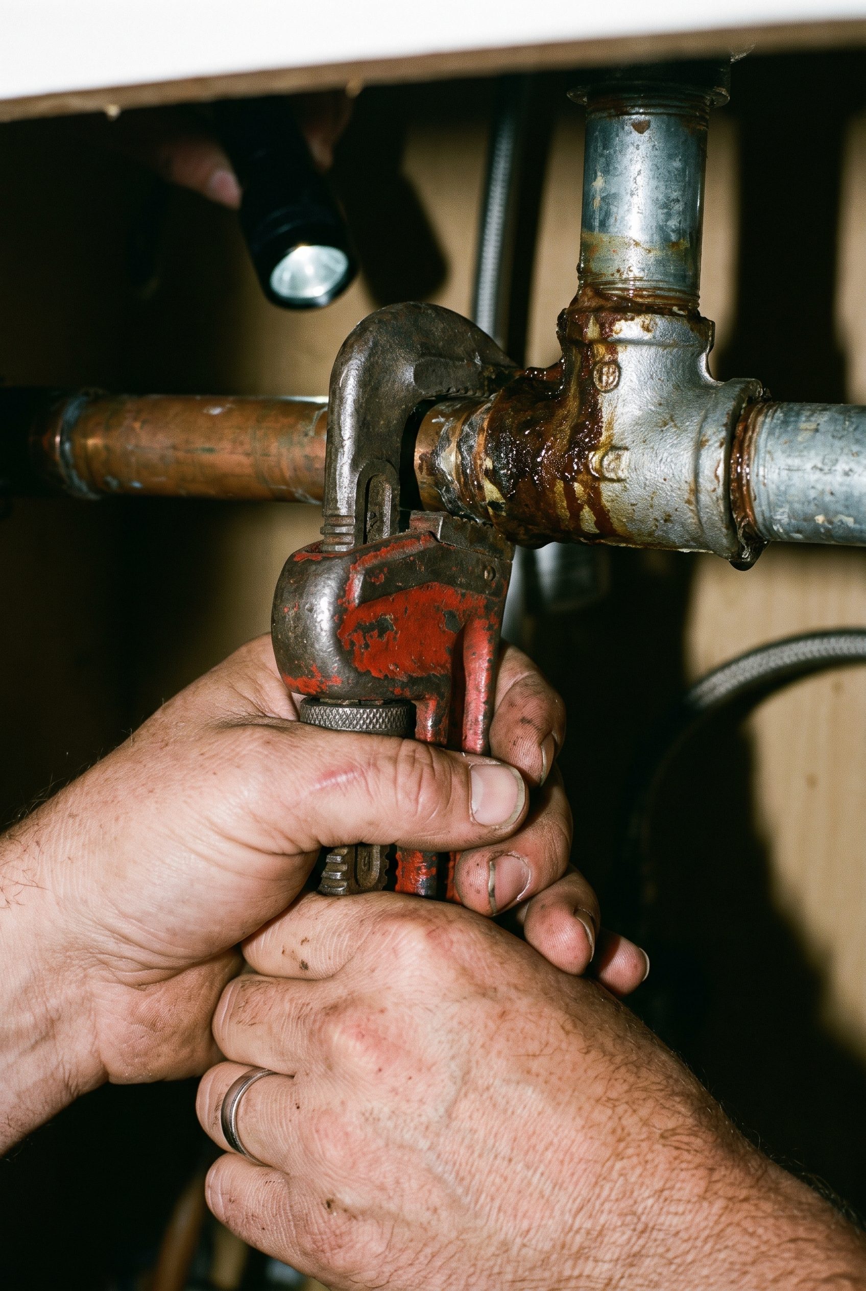 A plumber working at a residential job.